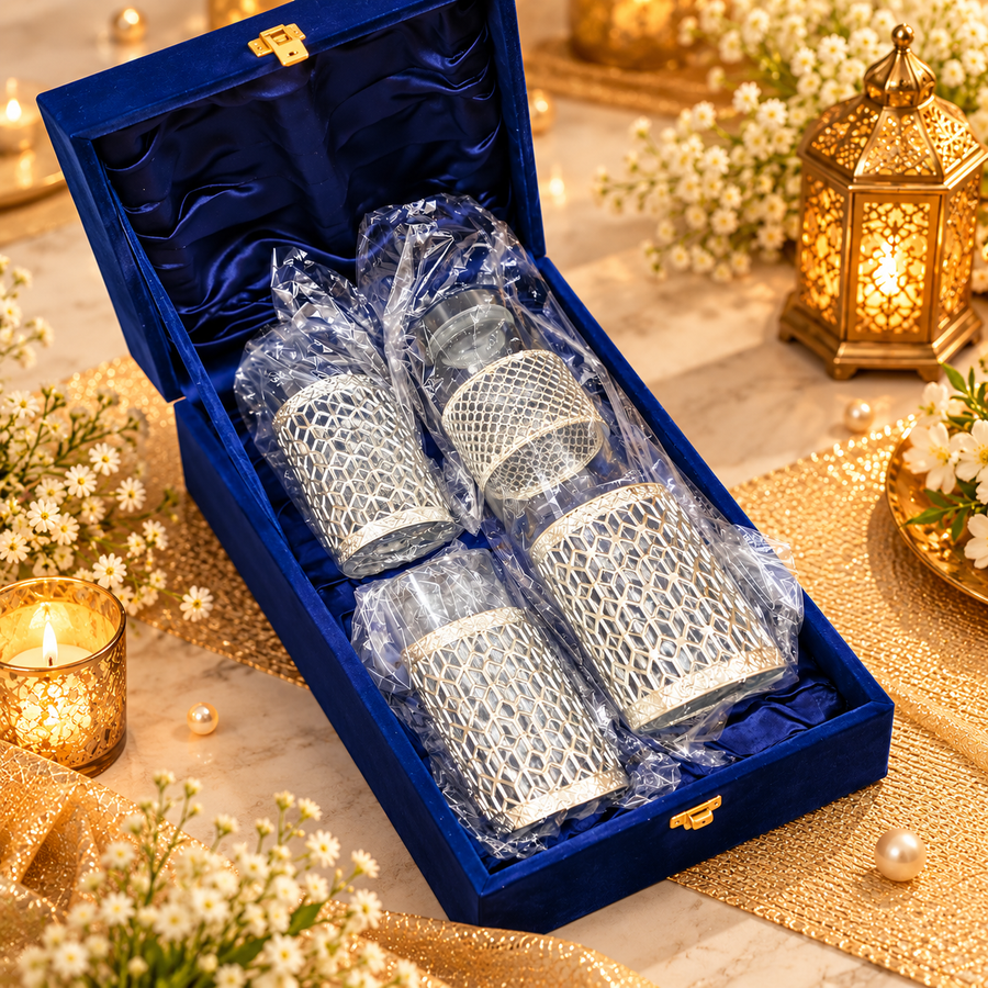 German Silver Glass Bottle & 2-Glass Gift Set