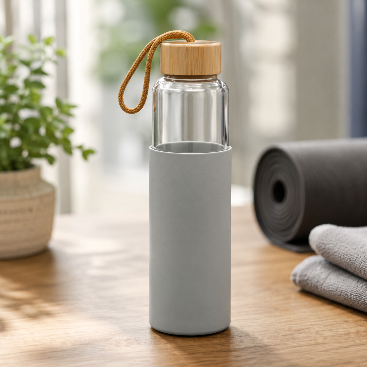 Zen Grip Glass Bottle with Bamboo Cap