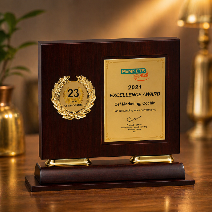Customized Wooden Plaque Trophy with Medallion – Premium Excellence Award