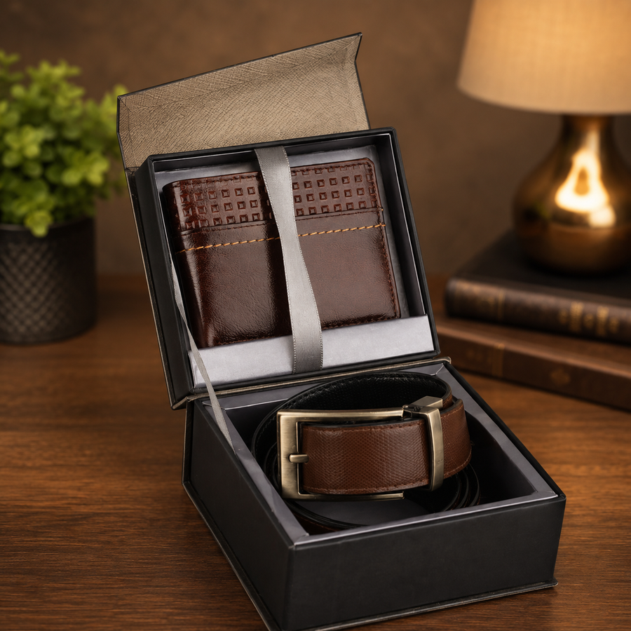 STITCHED WALLET & BELT SET