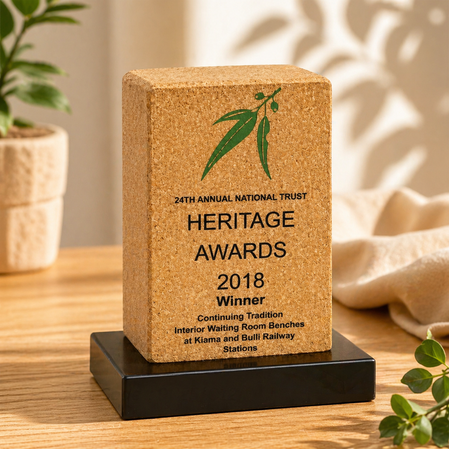 Cork block trophy close-up