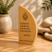 Curved cork trophy close-up