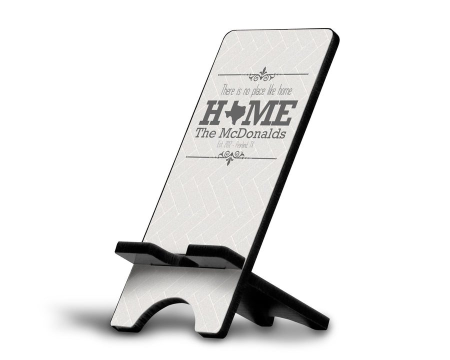 Custom printed MDF mobile stand close-up