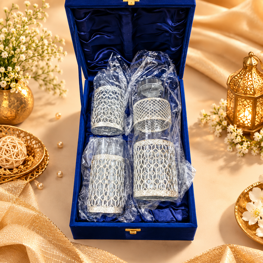 German Silver Glass Bottle & 2-Glass Gift Set
