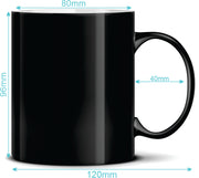 Black mug close-up of custom print detail