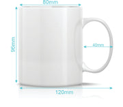 White ceramic mug size measurement guide